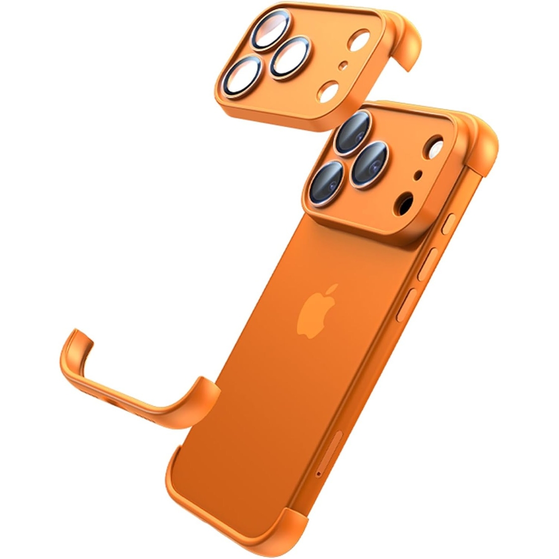 Carcasa de Telefon, Vafy, Compatibila Apple iPhone 17, Fara Rama, doar Colturi si Camera, din Metal, Grosime 0.1 mm, Portocaliu