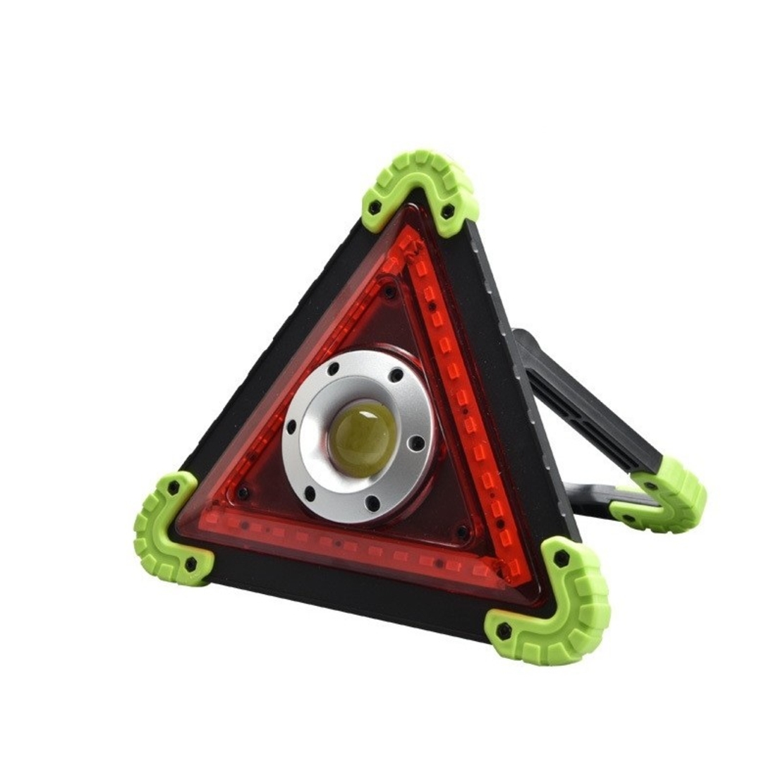 Triunghi Multifunctional de Avertizare, Vafy, Lanterna LED, Impermeabil IP65, 800 lm, 2 x AA, Functie Incarcare Telefon, USB si Micro USB, COB 33, Verde