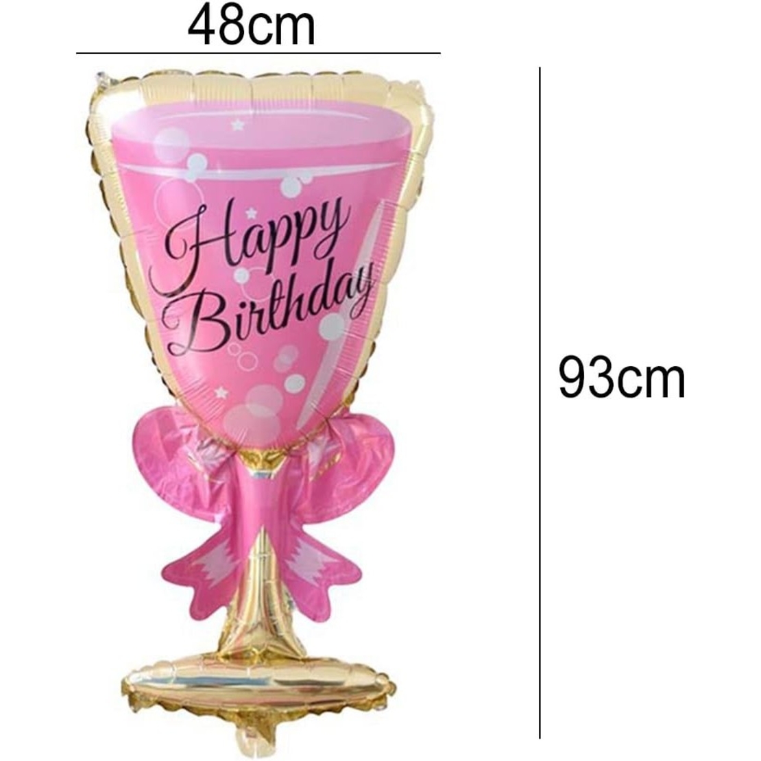 Balon din Folie Metalizata, Flippy, Figurina Pahar de Vin, Tema Aniversare, 93x48 cm, Ambalaj Individual, Pai Inclus, Umflare cu Aer sau Heliu, Roz