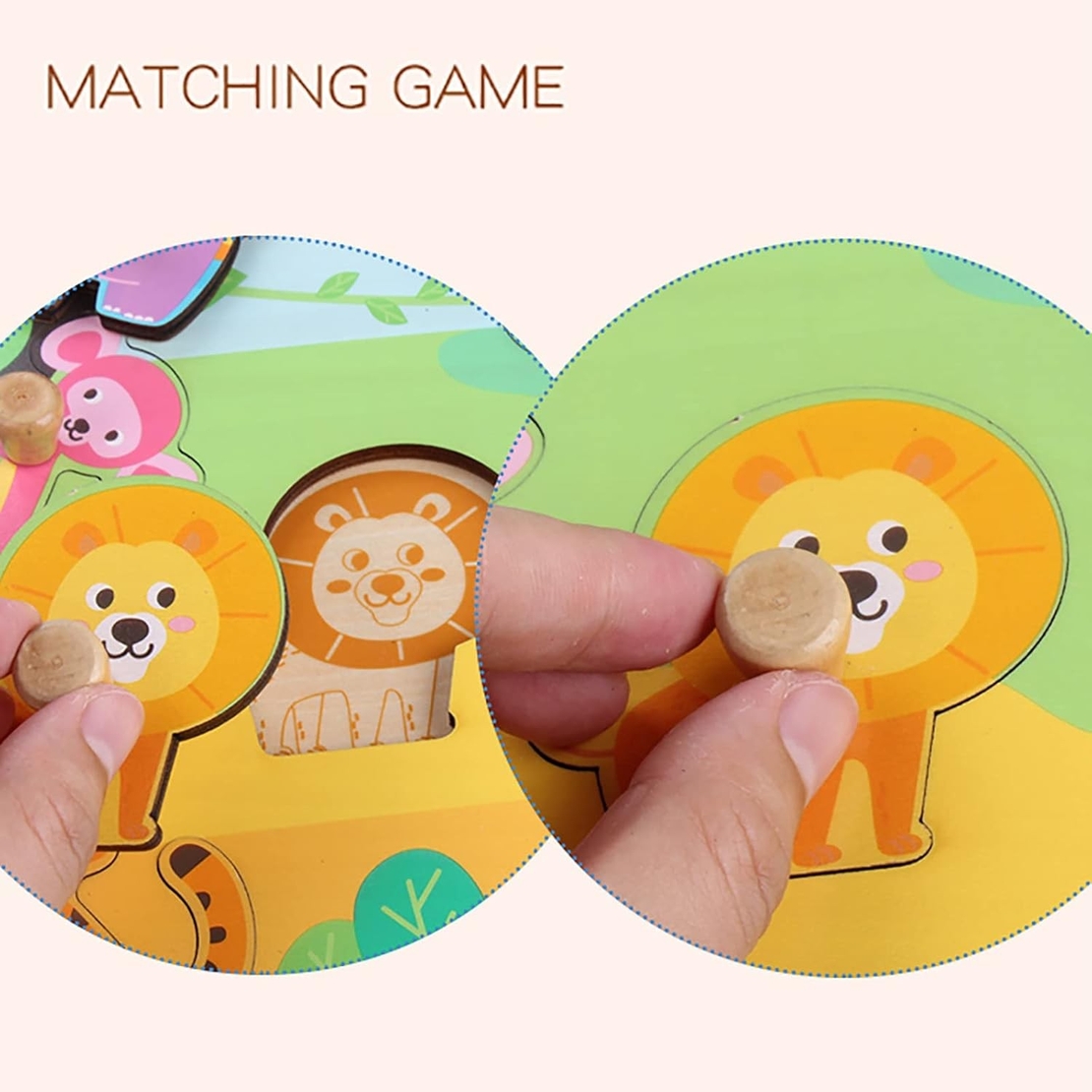 Puzzle Montessori din Lemn pentru Copii, Flippy, 0-3 Ani, Model Animale din Jungla, Educativ, Intuitiv, Creativ, 9 Piese, 30x22.5x0.8 cm, Multicolor