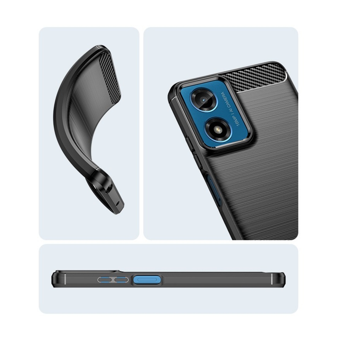 Husa de Protectie pentru Motorola Moto G04 5G / Moto G24 5G, Vafy, Protectie 360, din TPU cu element de Carbon, Anti Alunecare, 1.8 mm, Negru