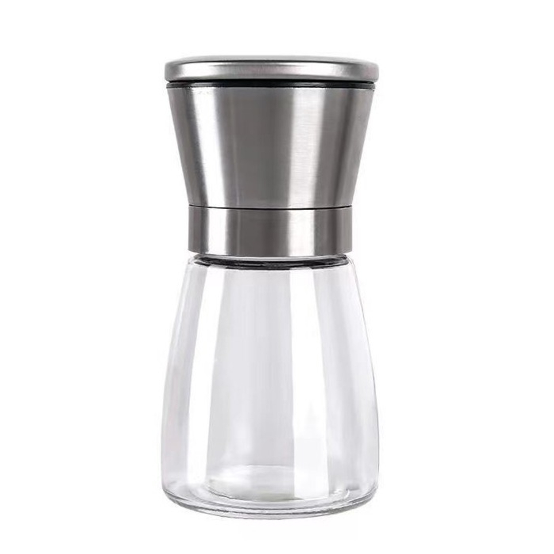 Rasnita Manuala pentru boabe, Vafy, Rasnita pentru Piper Sare Cafea, din Sticla cu Otel inoxidabil, 13.5 x 6.5 cm, volum 180 ml, Transparenta cu Capac din Inox