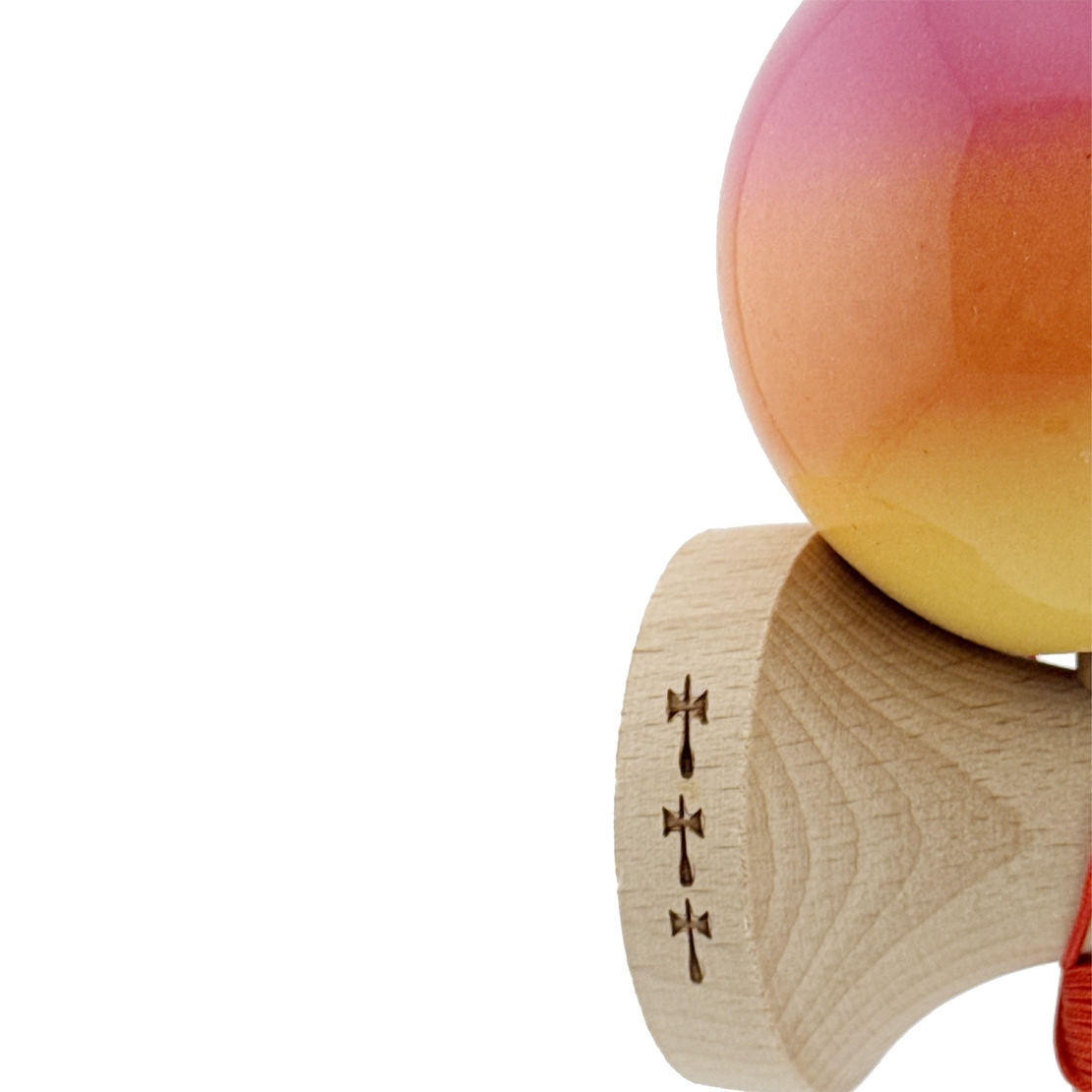 Kendama X Originala, Profesionala, Flippy, Big Cups V2, Super Sticky Cupe Mari, Rulment Metalic cu Ata 55 cm, Roz/Portocaliu/Galben