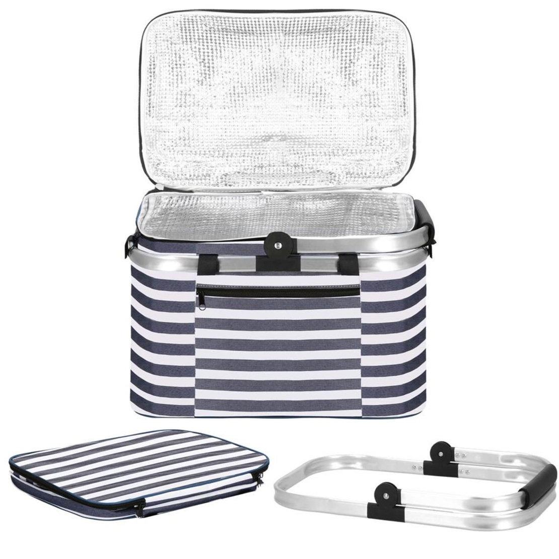 Geanta pentru picnic sau plaja, termoizolanta, 28 litri, alb albastru