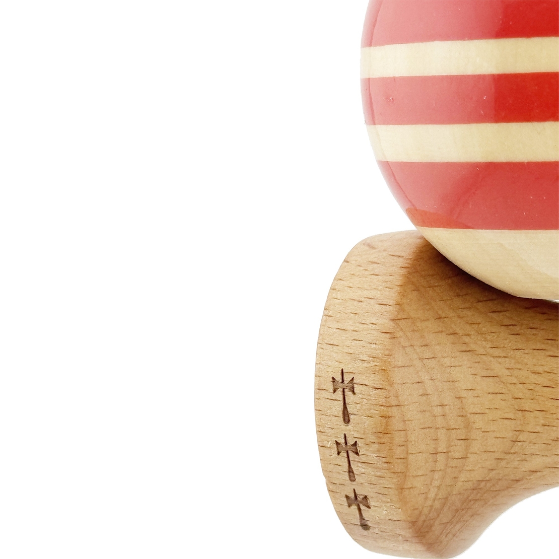 Kendama X Rainbow Originala, Profesionala, Flippy, Big Cups V2, Super Sticky cu Cupe Mari, Rulment Metalic, din lemn 18 cm, Ata 55 cm, Rosu/Maro