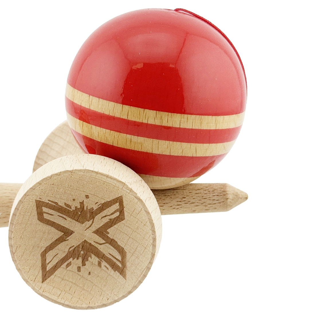 Kendama X Originala RAINBOW, Profesionala, Flippy, Cupe Mari KING SIZE V3, Super Sticky, Gaura in Baza, Rulment Metalic, din lemn 18 cm, Ata 62/65 cm, Rosu/Maro