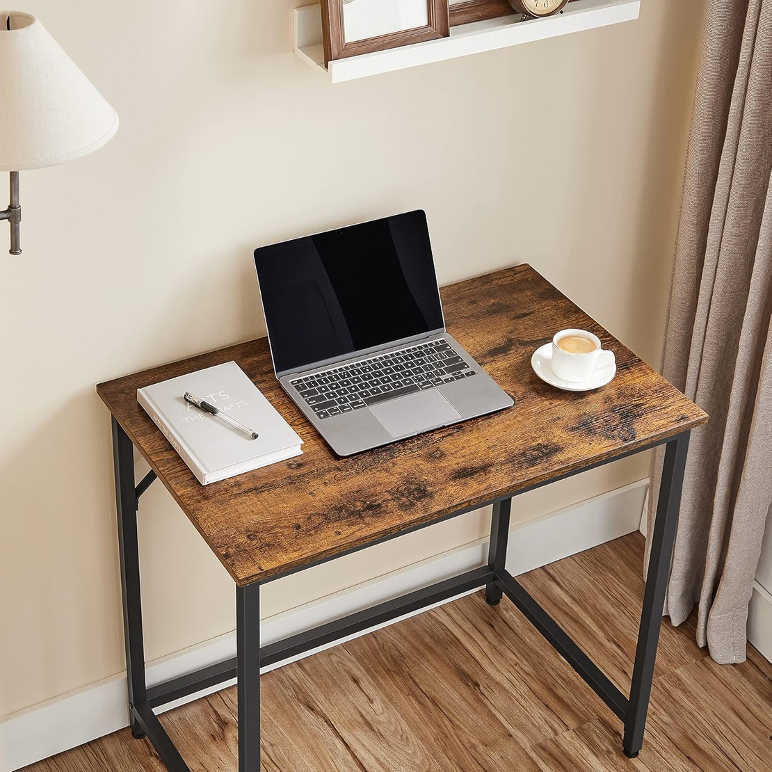 VASAGLE Birou PC compact, stil industrial, PAL si cadru metalic, 80x50x76 cm, maro rustic