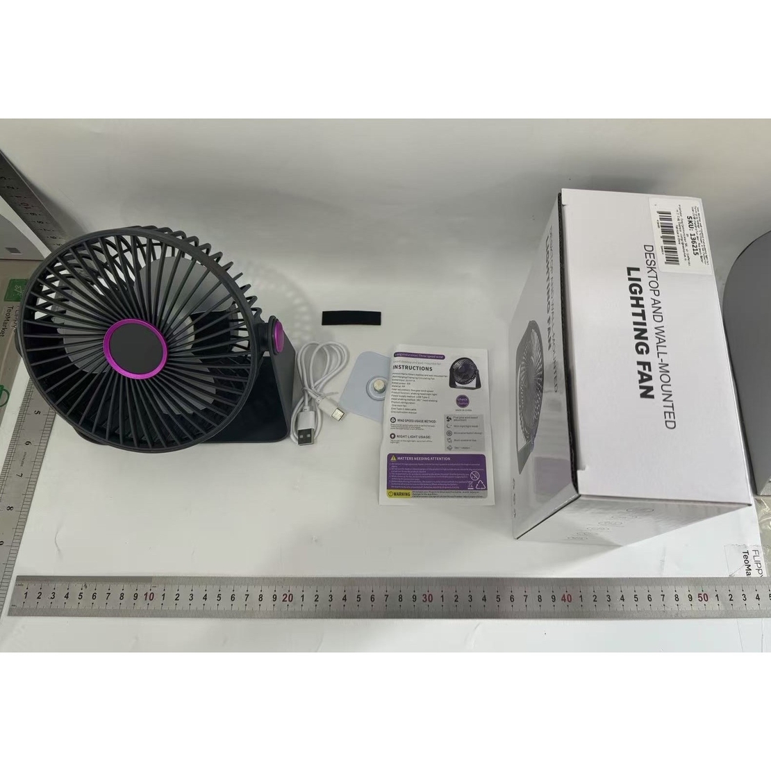 Ventilator 2in1, Vafy, de Masa/de Perete, Incarcare USB, 3.7 V, 4.5 W, 1200 mAh, 17.5 x 17 x 7.6 cm, Albastru Fumuriu