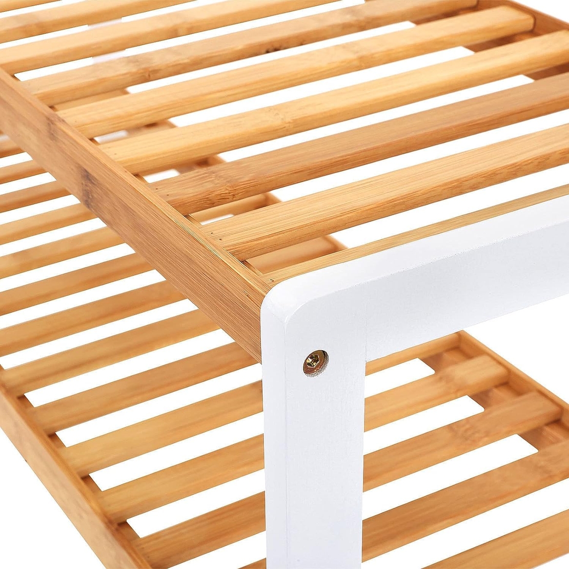 SONGMICS Raft de depozitare din bambus, cu 3 niveluri, 26x70x55cm, alb si maro