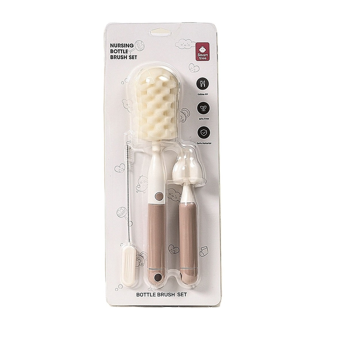 Set 3 Perii de Spalat Biberoane, Vafy, pentru Tetina, Biberon, Pai, Materiale Sigure, fara BPA, Curatare 360°, Roz