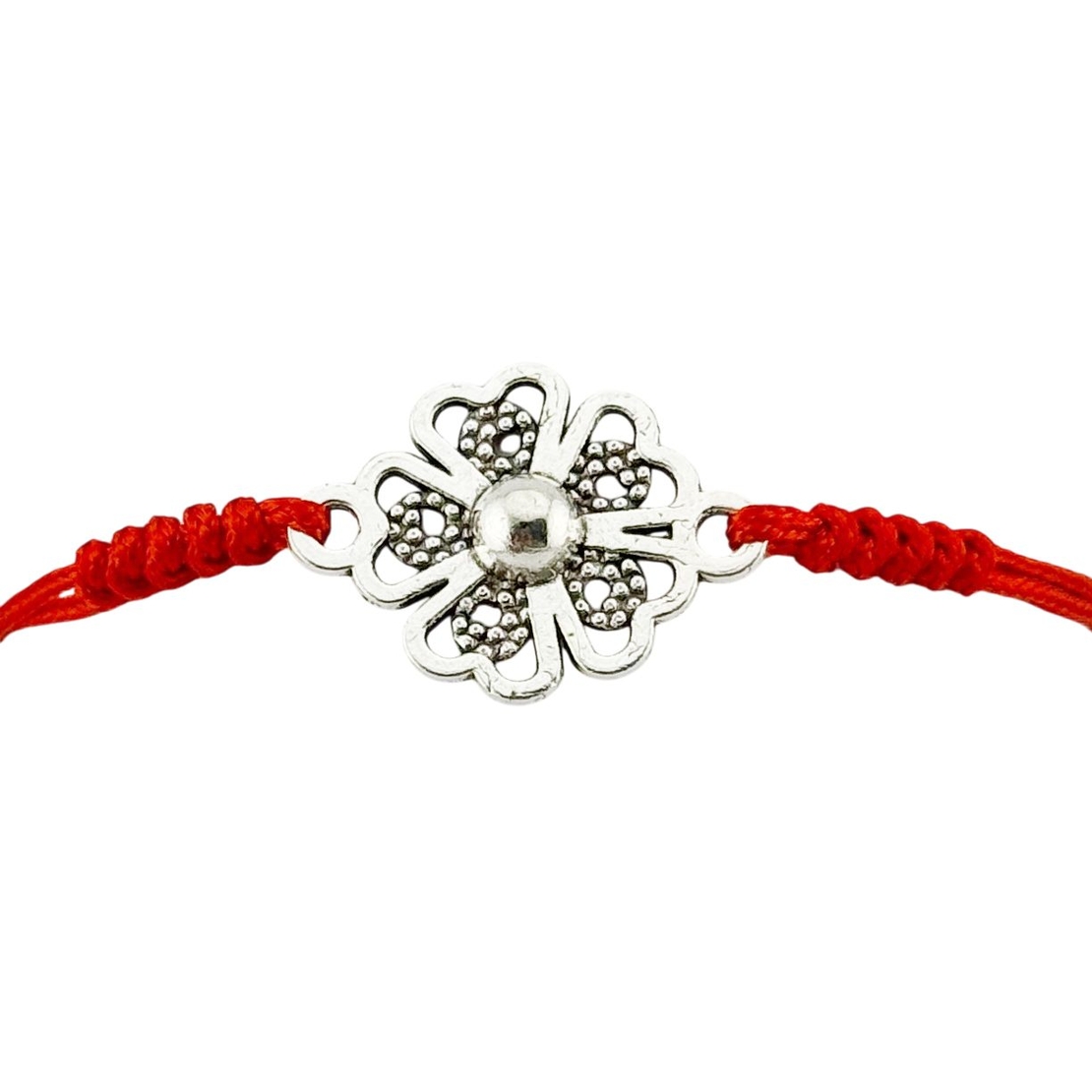 Martisor Bratara Impletita cu Pandantiv din Inox, Jolie, pentru Dama, Set 12 bucati, Snur Rosu Textil, Dimensiune Reglabila, Model Floare