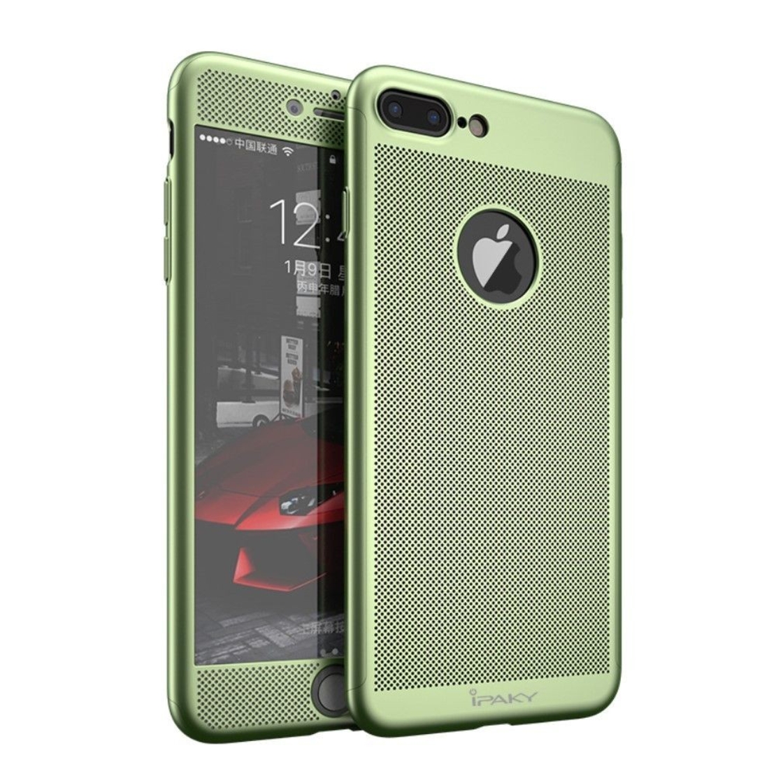 Husa de Protectie, Flippy, pentru Apple iPhone 7 Plus, Full Cover 360 Air cu Gauri si Folie de Protectie, Plastic, Verde