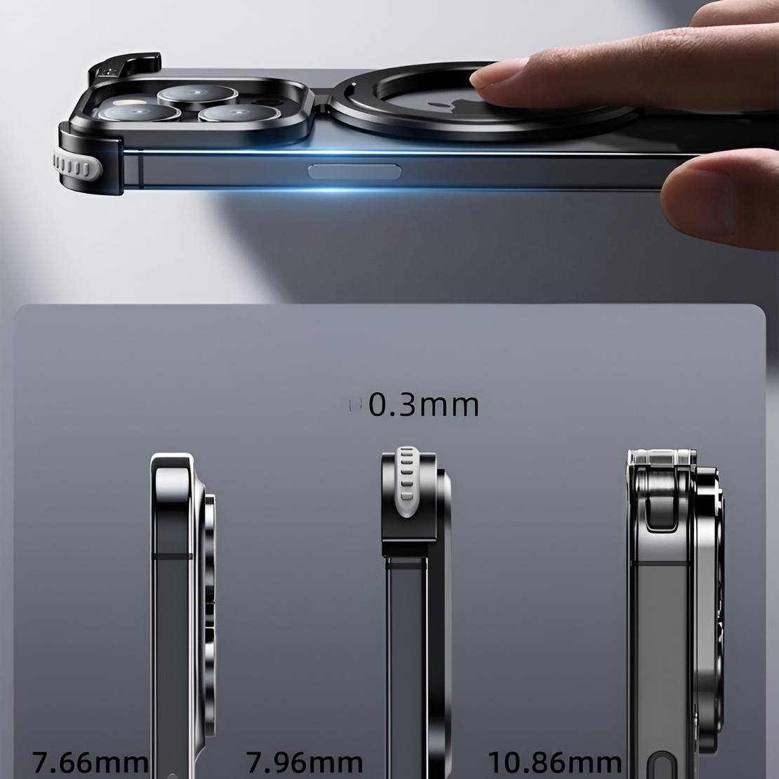 Husa MagSafe Metalica Compatibila cu iPhone 15 Pro, Vafy, Clear Case, Aliaj de Aluminiu, cu Magnet, fara Rama, Antisoc, Antizgariere, Incarcare Wireless, Negru Metalizat