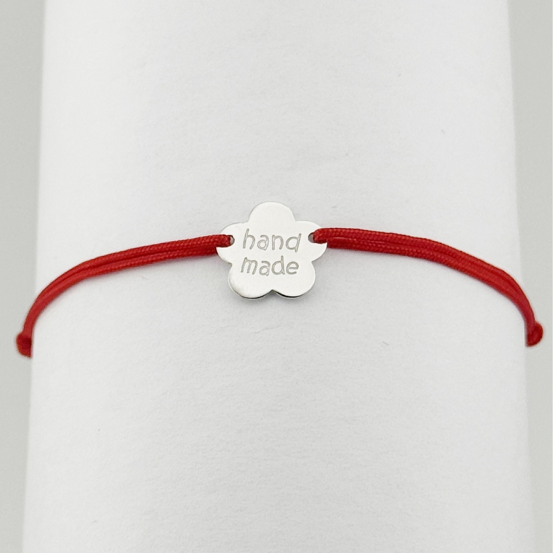 Bratara Argint 925 pentru Dama, Jolie, Model Floare HAND MADE, Martisor Bratara de 1 Martie, Pandativ Argintiu cu Snur Rosu