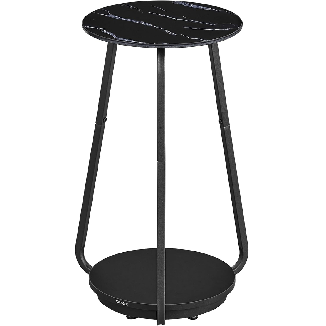 VASAGLE Masuta rotunda tip noptiera, blat din sticla si raft inferior din PAL, cadru metalic, 30x30x55 cm, negru