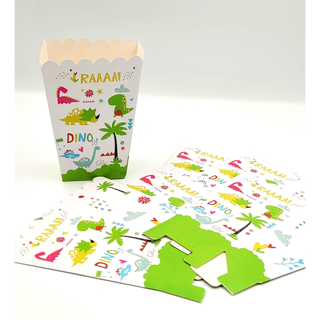Set 6 Cutii de Popcorn, Flippy, Colectia Dino Park, 9 x 13 cm, din Carton, Multicolor