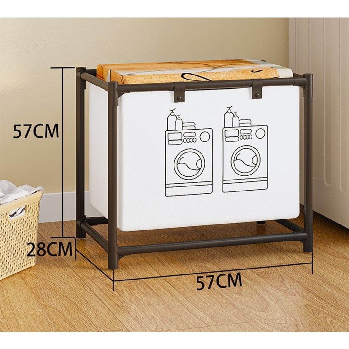 Cos de Rufe, Flippy, 1 Cos, Cadru de Otel Inoxidabil, 97 x 44 x 57 cm, Negru
