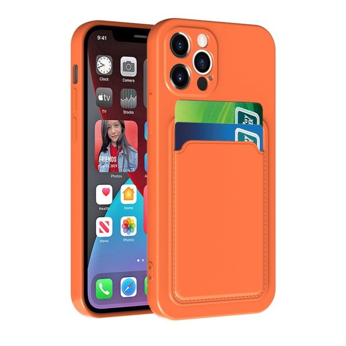 Husa protectie Vafy cu suport card compatibila cu Apple iPhone 12 Mini Portocaliu