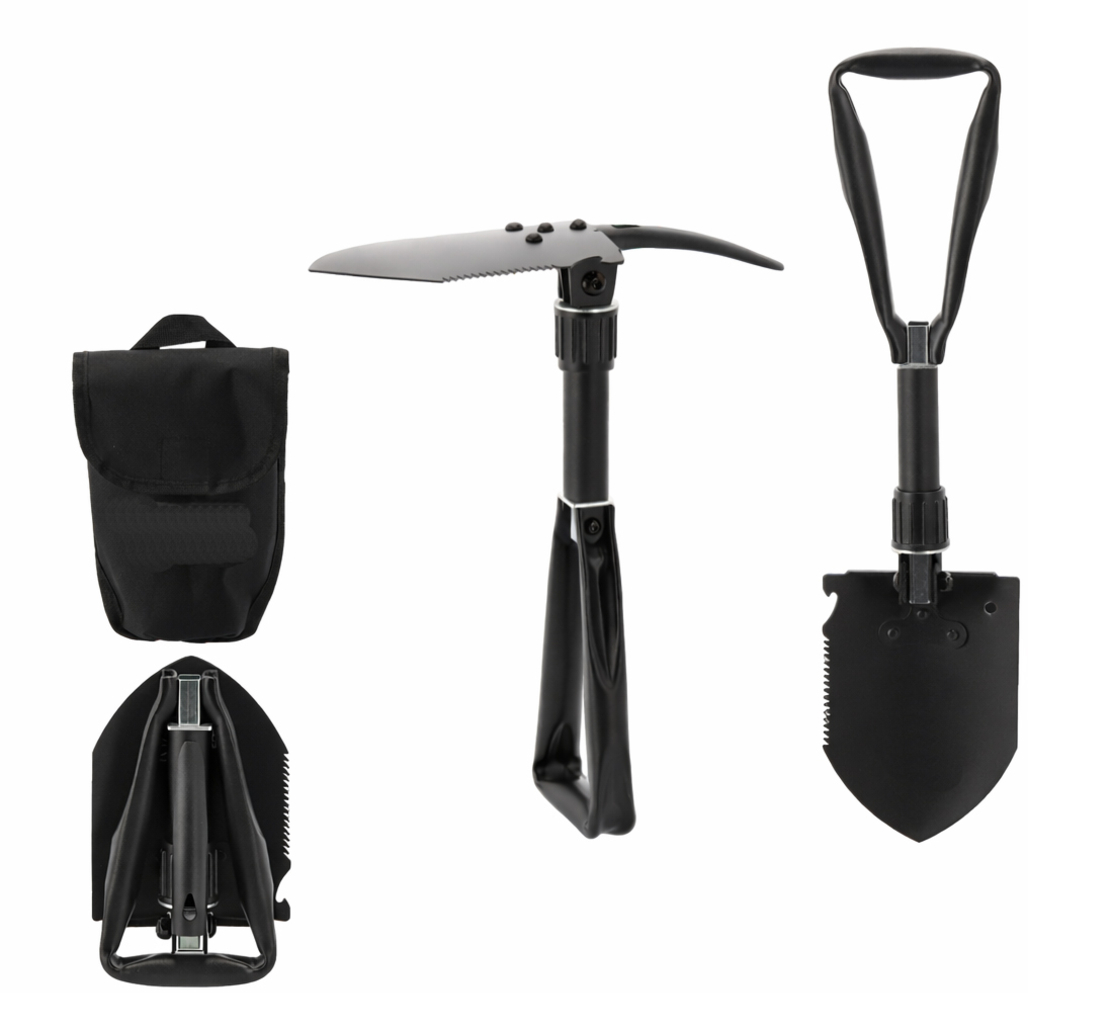 Lopata pliabila multifunctionala 6 in 1 pentru camping si gradina, otel mangan, 47 cm, negru