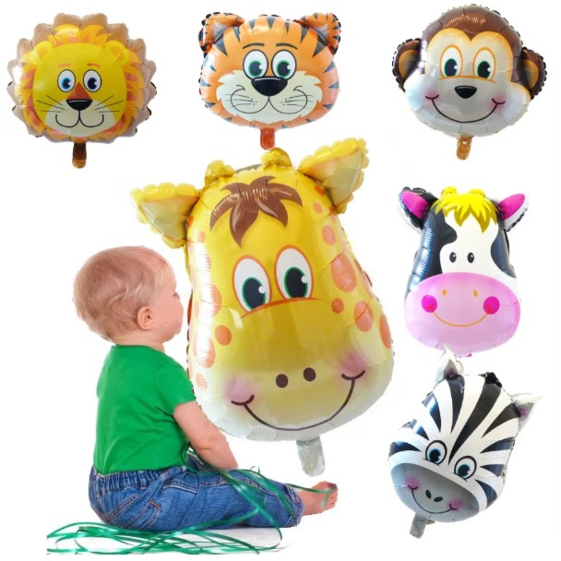 Balon din Folie Metalizata, Flippy, Mini Figurine Animalute, Model Maimutica, Tematica Aniversare, 42x42 cm, Ambalaj Individual, Pai Inclus, Umflare cu Aer sau Heliu, Multicolor