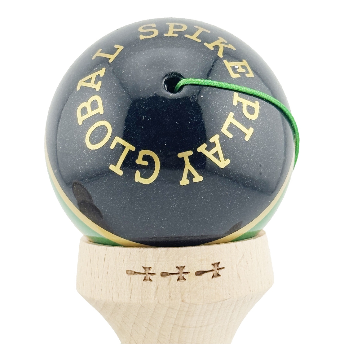 Kendama X Originala ROYAL SPIKE, Profesionala, Flippy, Cupe Mari KING SIZE V3, Super Sticky, Gaura in Baza, Rulment Metalic, din lemn 18 cm, Ata 62/65 cm, Inel Verde
