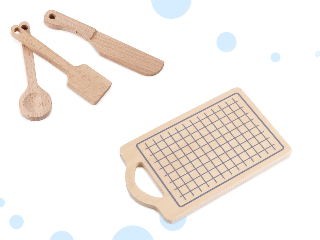 Bucatarie din lemn pentru copii cu accesorii, MDF si lemn, 68x25x82 cm, gri si alb