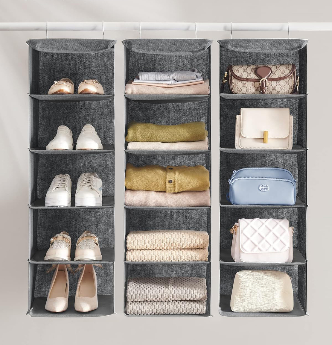 SONGMICS Raft suspendat organizator pentru dulapuri, pliabil, textil, 30x30x90cm, gri