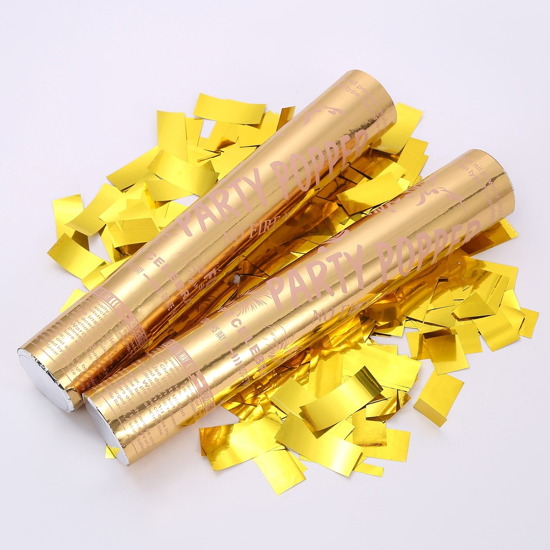 Tub de Confetti, Flippy, Party Popper, 30x5 cm, Confetii Lucioase Rezistente la Foc, Eliberare prin Rasucire, Auriu