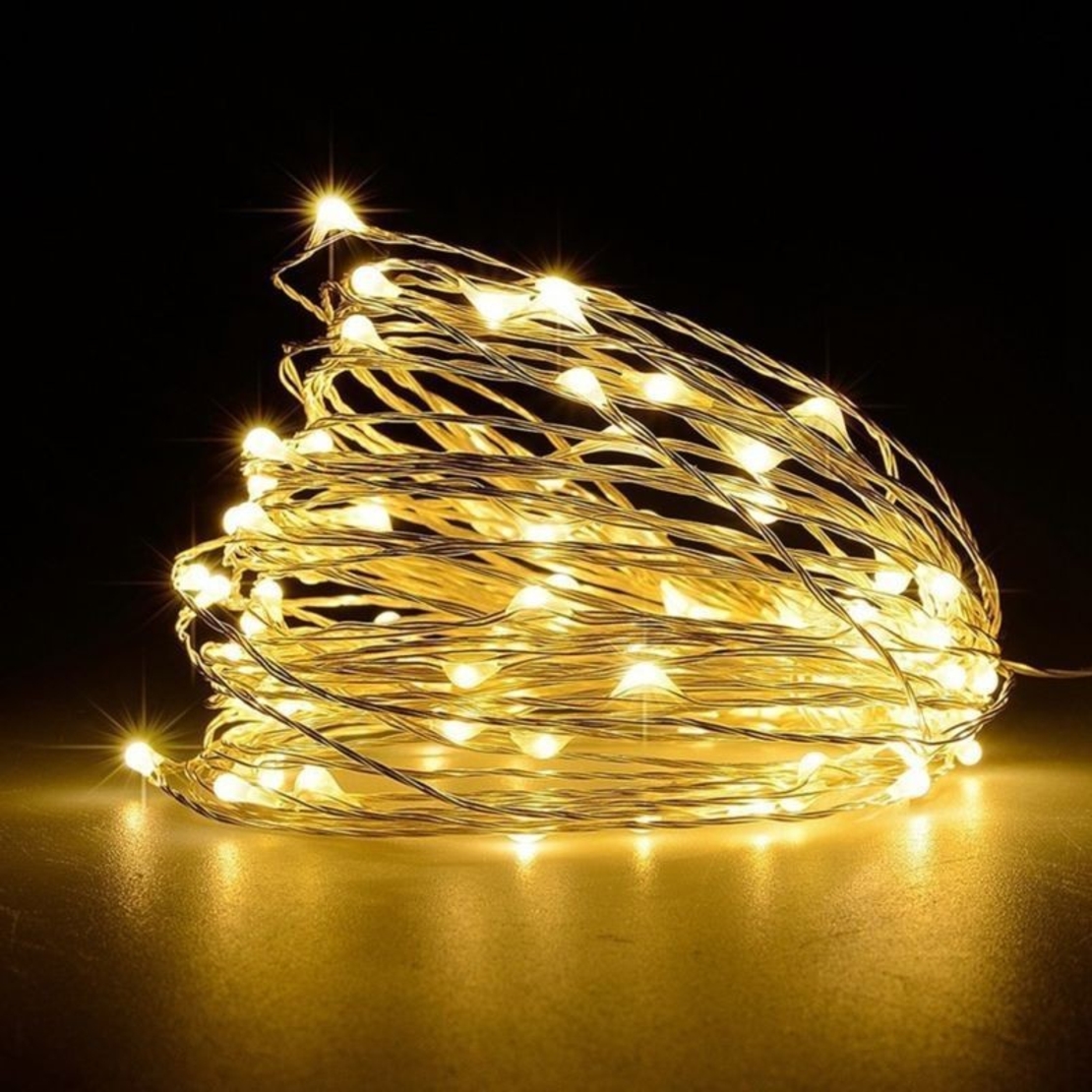 Instalatie de Craciun, Vafy, Decoratiune de Craciun, 100 Beculete LED, cu Baterii si Telecomanda, cu 8 Functii, Lungime 10 m, Alb cald