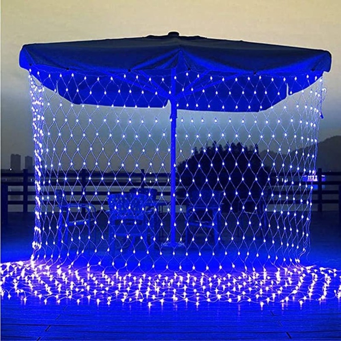 Instalatie Craciun, Tip Plasa, 9 m x 1.5 m, 720 LED-uri, Albastru, 8 jocuri de lumini, Transformator cu telecomanda, Interconectabila, Prelungitor 5 m inclus, Fir transparent, Vafy
