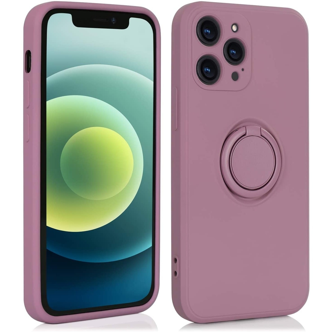 Husa protectie Vafy compatibila cu Apple iPhone 12 Pro Max Liquid Silicone Ring cu suport rotativ Mov