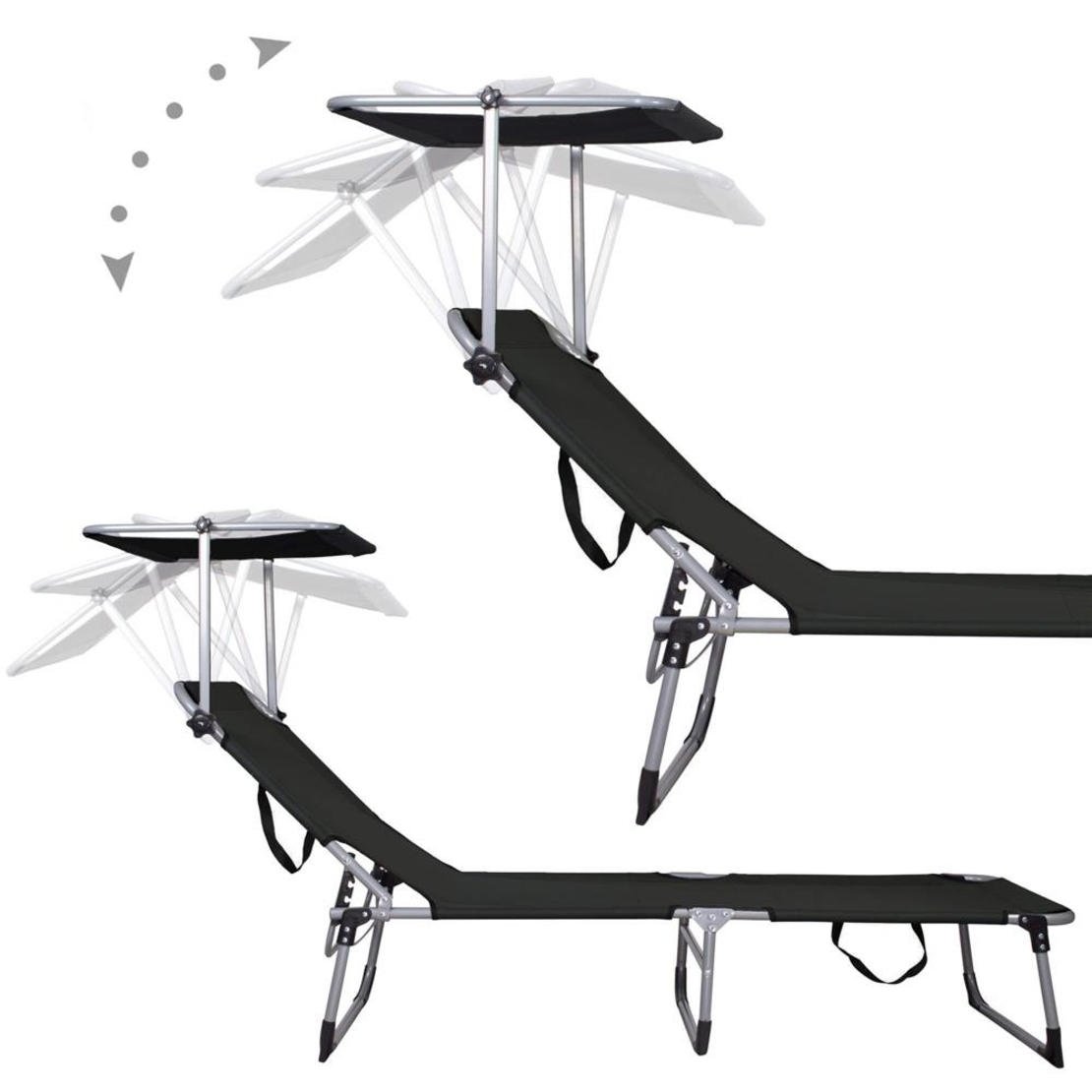 Sezlong pliabil cu parasolar, 188x57x38cm, sarcina 120kg, gri antracit