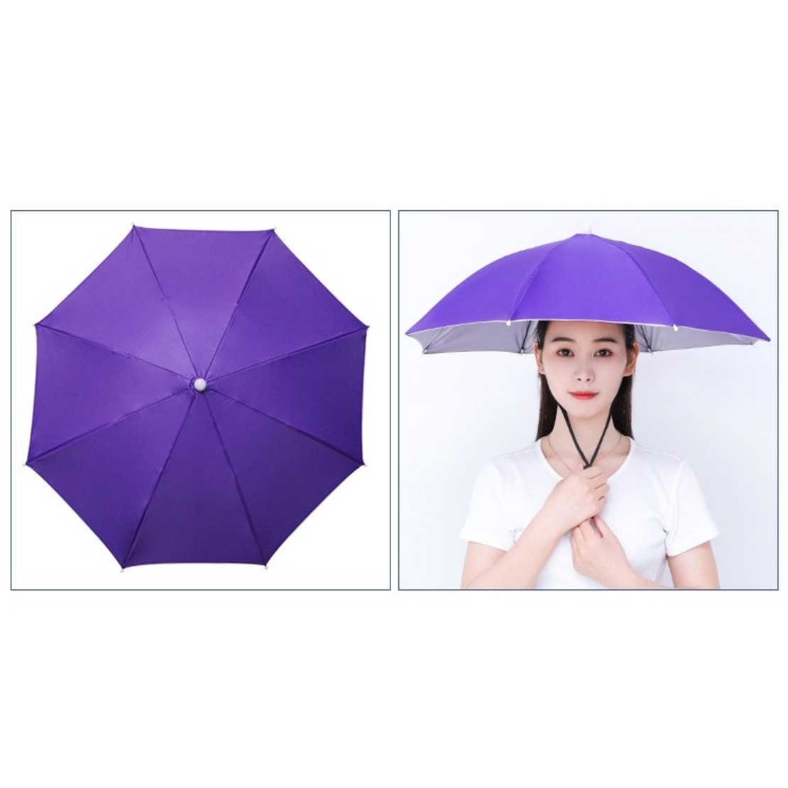 Umbrela de Cap, Flippy, Diametru 69 cm, Snur Reglabil de Cap, Protectie UV/Ploaie, Mov