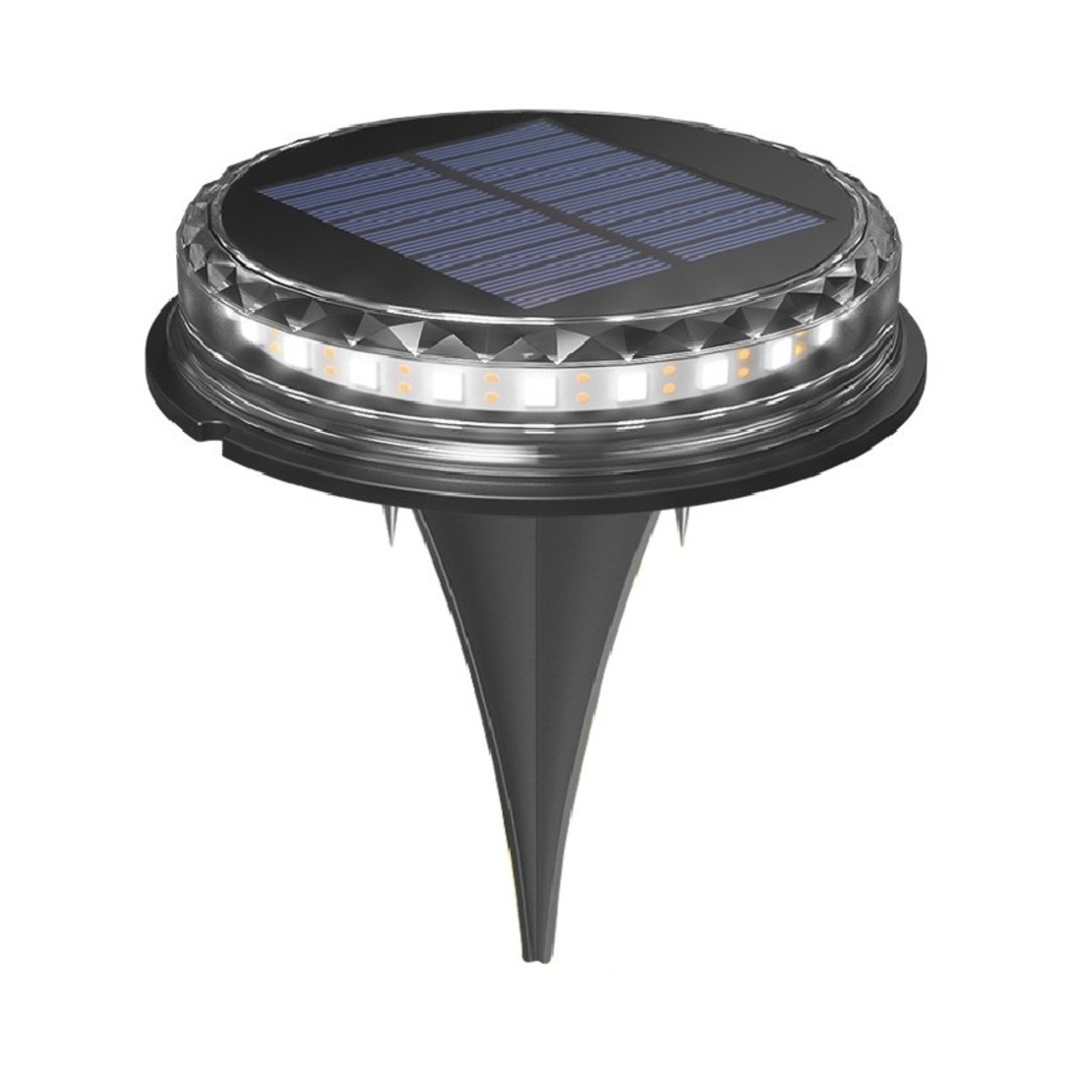 Lampa solara LED Set 4 Bucati, Flippy, Tip Spot pentru Gradina, 8 LED-uri, ABS si Policarbonat, Baterie 1.2V, 600mah, 12 x 13.5 cm, Lumina Alba Rece, Negru/Auriu