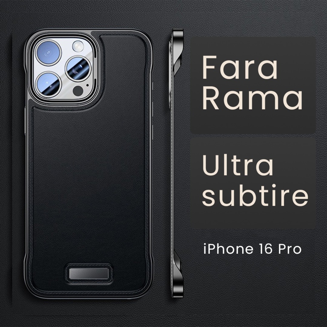 Husa pentru iPhone 16 Pro, husa de protectie pentru telefon, Vafy, Design Modern fara margini, din Piele PU, Subtire, Negru