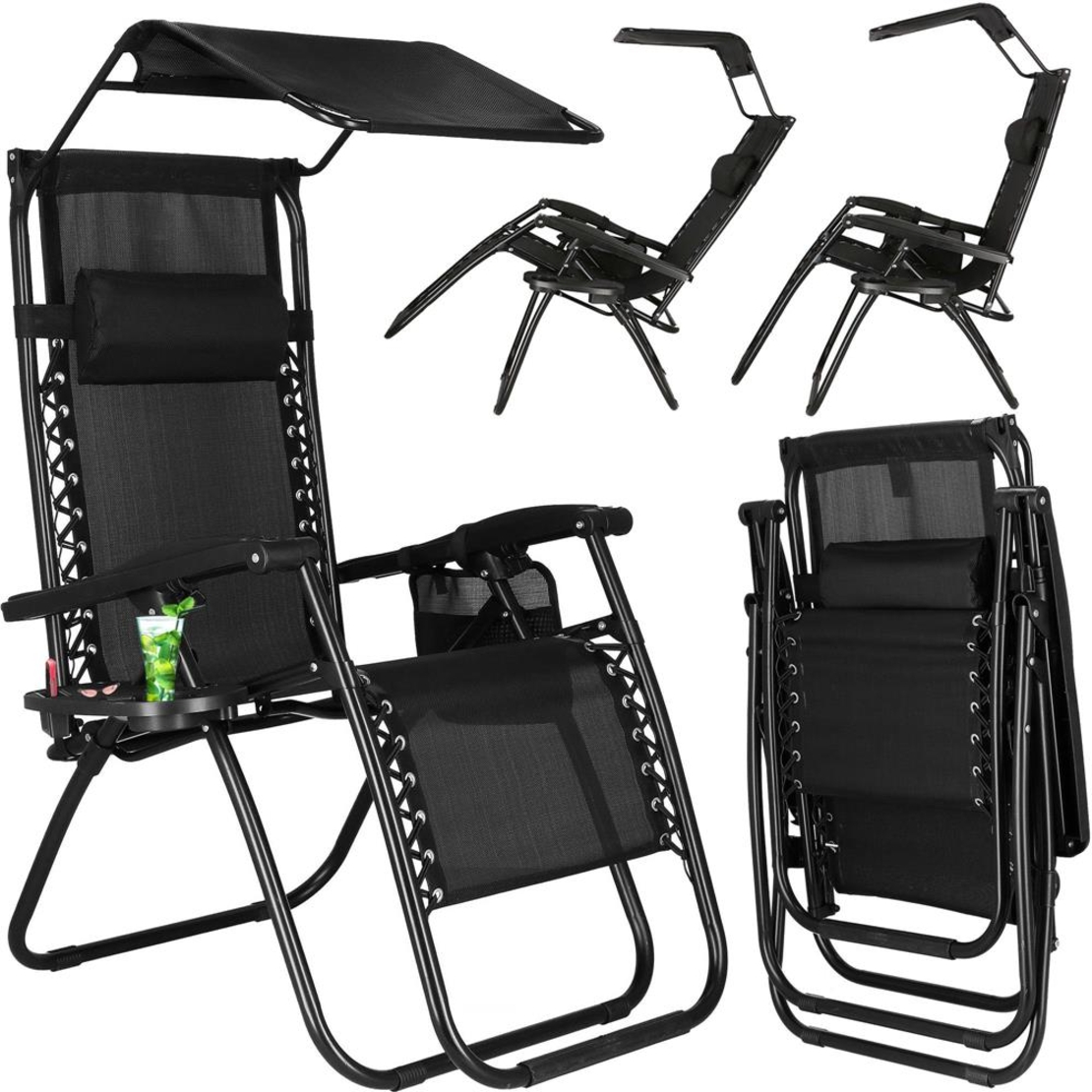 Sezlong pliabil SERSIMO GC3, Relax Zero Gravity cu parasolar, 175cm, negru