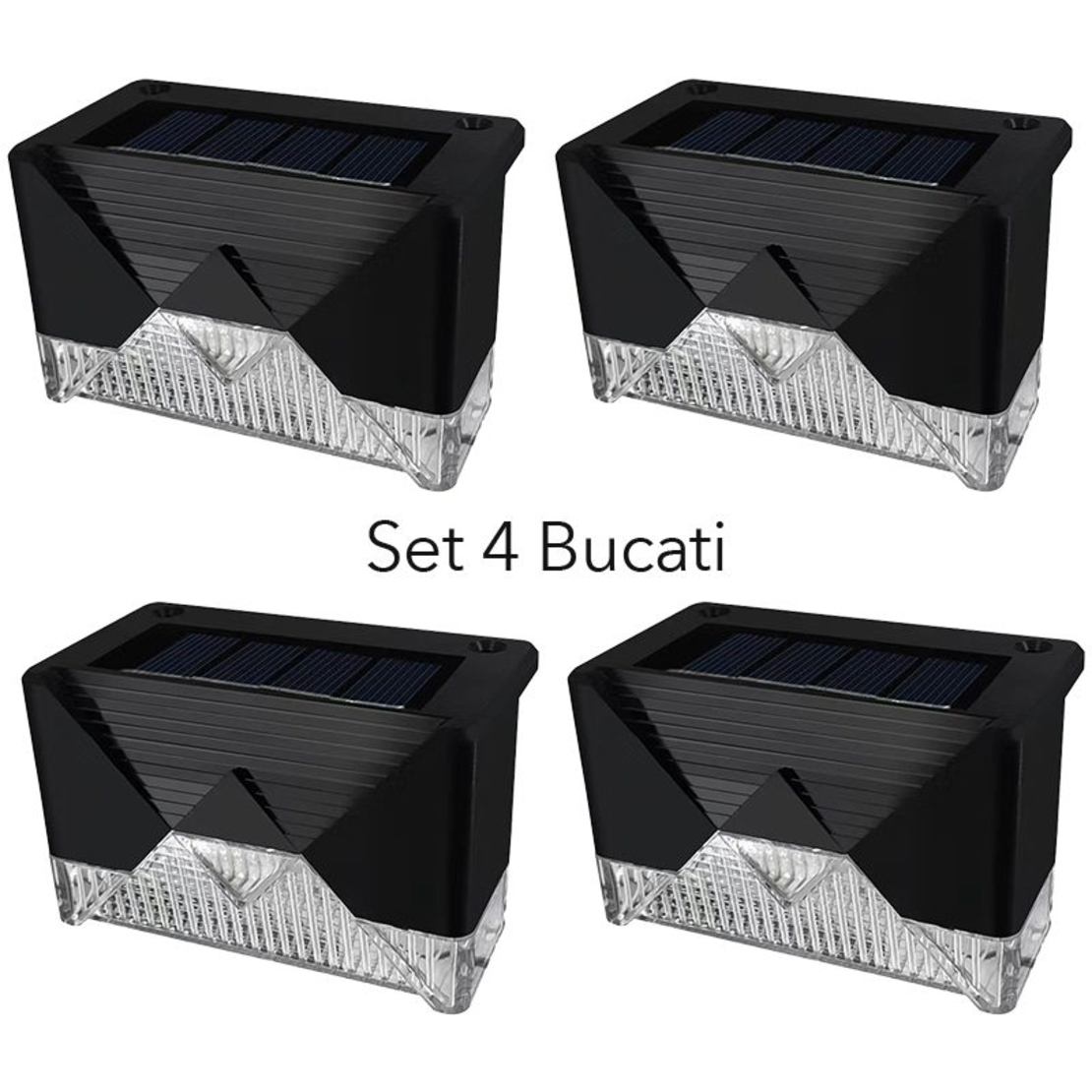 Aplica solara LED pentru Gradina, Flippy, Set 4 Bucati, ABS/Policarbonat, rezistenta la apa IP65, pentru trepte, borduri, terasa, 1.2V, 600mah, 7.9 x 5 cm, Lumina Alb calda, Negru