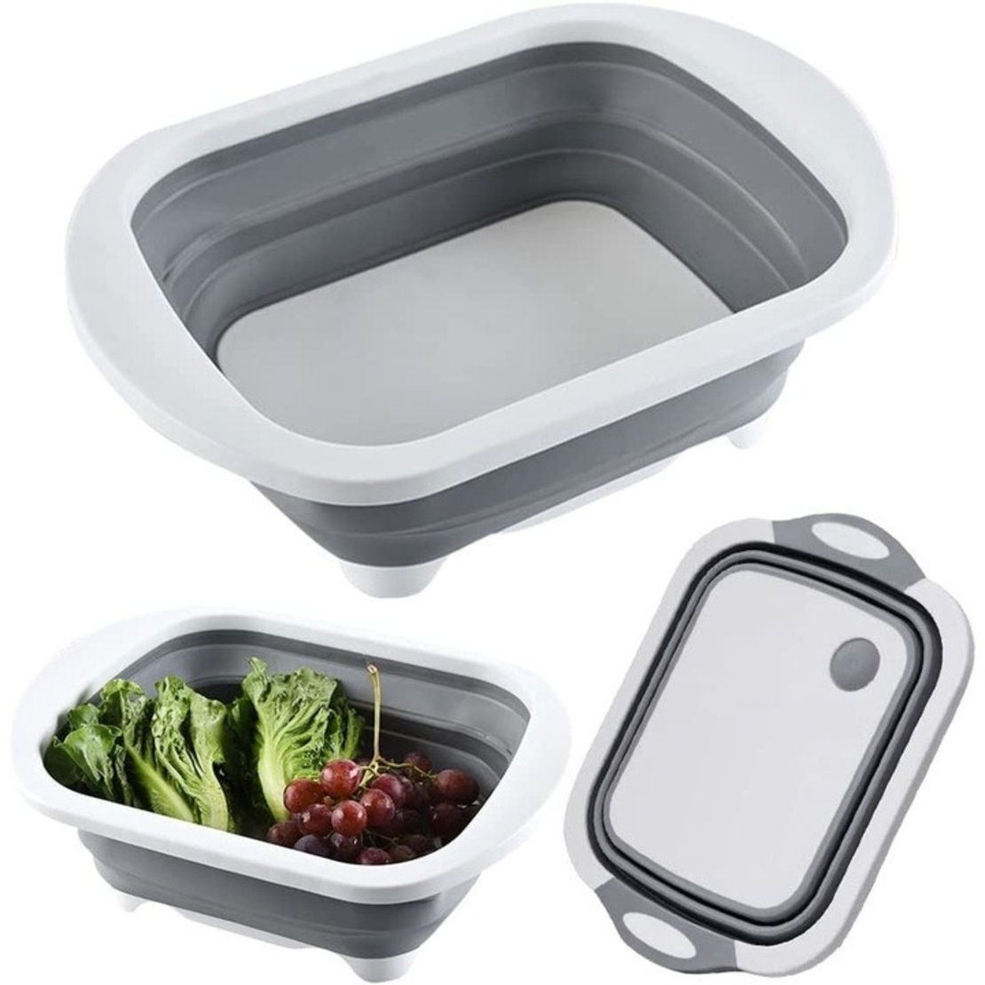 Tocator Multifunctional, Flippy, 2 in 1, cu Cos pentru Spalat si Scurgere Alimente, 480 g, Pliabila, Gri