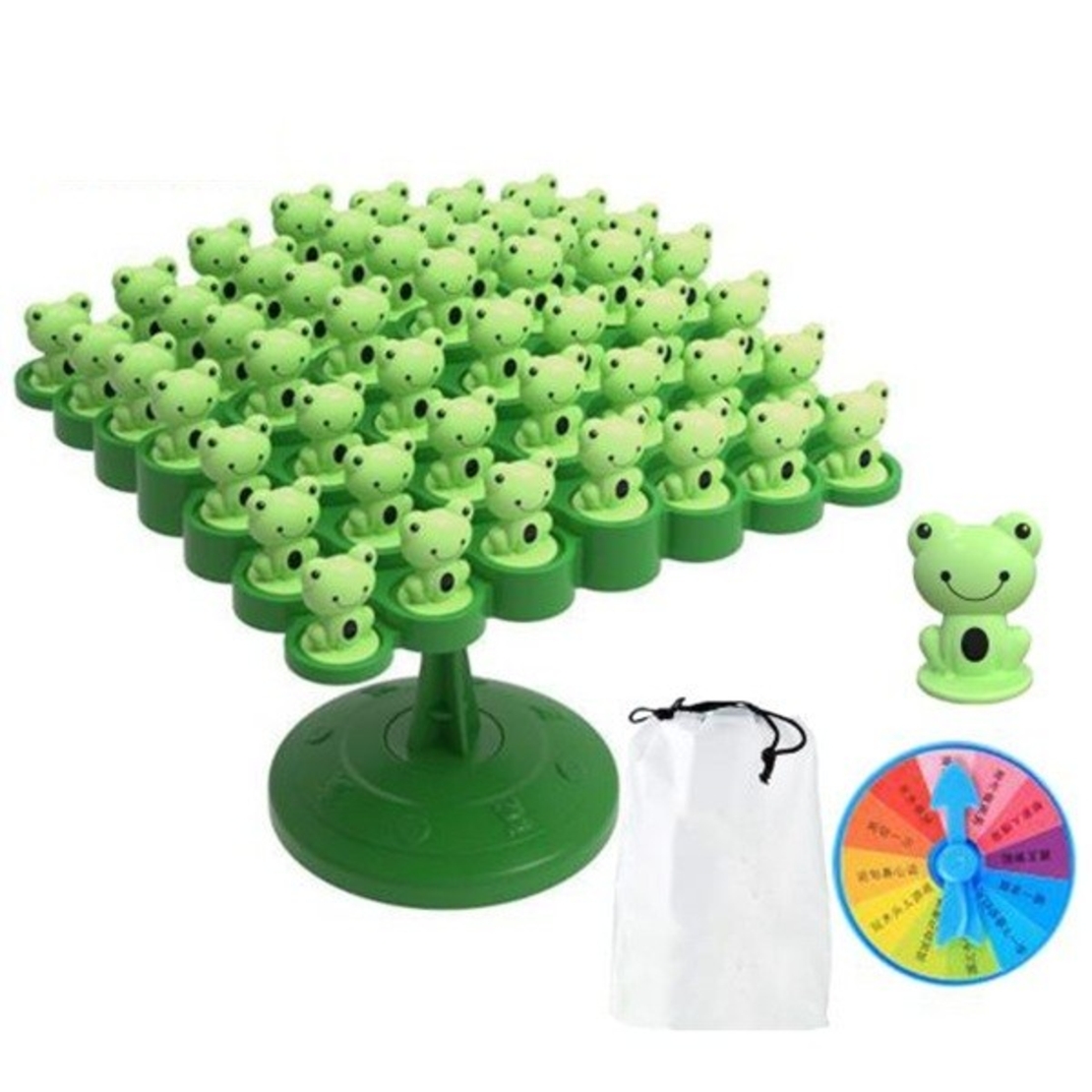 Joc Interactiv, Flippy, Broaste in Echilibru, +3 Ani, din Plastic, 50 de Pioni, Placa de Echilibru, Roata cu Pedepse, Zar, 14 x 7 x 14 cm, Verde