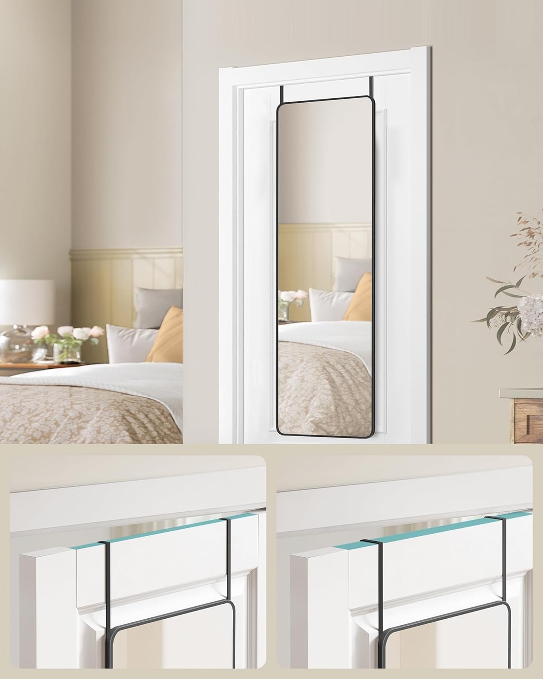 SONGMICS Oglinda mare de perete sau usa, rama aluminiu si sticla securizata, 120x40 cm, negru