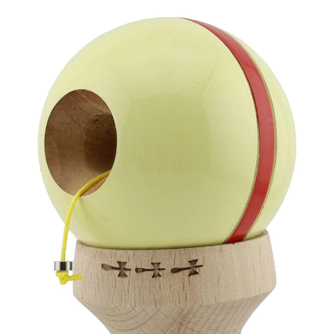 Kendama X Originala Silken, Profesionala, Flippy, Cupe Mari KING SIZE V3, Super Sticky, Gaura in Baza, Rulment Metalic, din lemn 18 cm, Ata 62/65 cm, Cream Galben