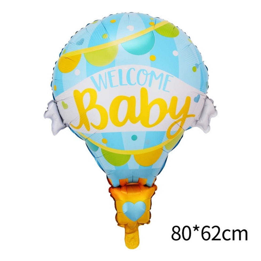 Balon din Folie Metalizata, Vafy, Mini Figurine, Model Balon cu Aer Cald Baietel, Tematica Welcome Baby, 80x62 cm, Ambalaj Individual, Pai Inclus, Umflare cu Aer sau Heliu, Albastru