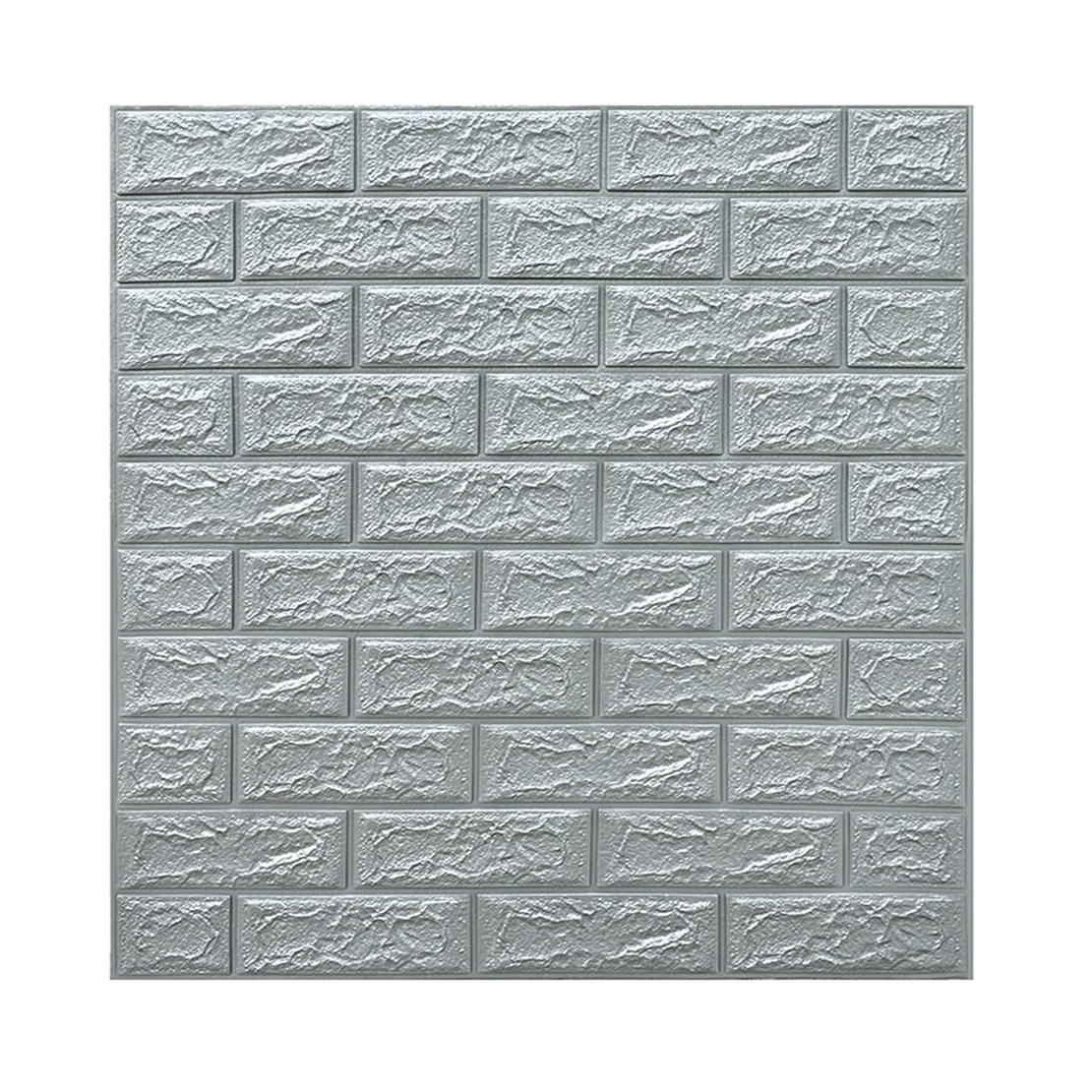 Set 10 Placi Tapet 3D, Flippy, 70 x 77 cm, Grosime 3 mm, din Polietilena, Model Caramida, Suprafata acoperita 5.3 mp, Argintiu