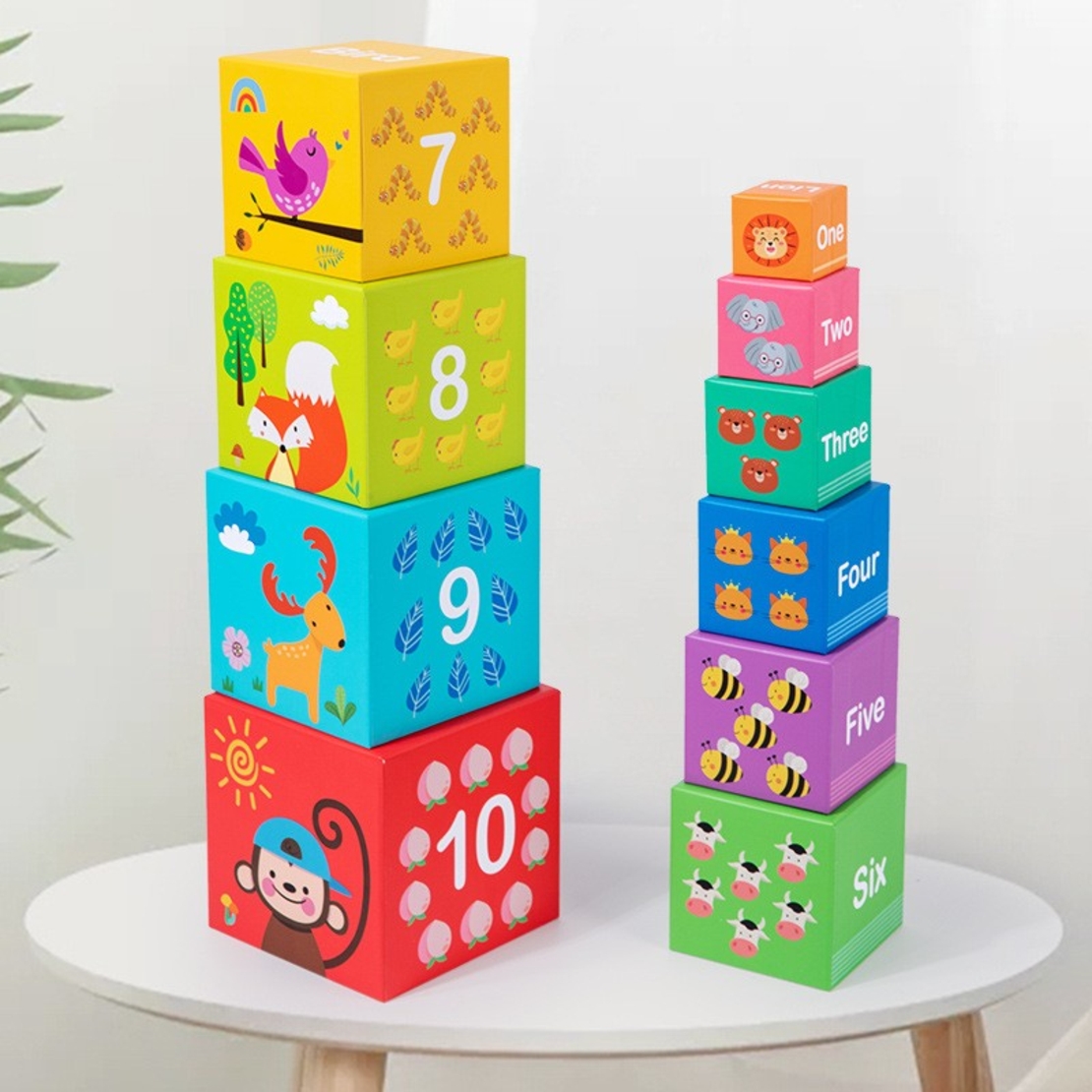 Jucarie de Construit, Flippy, Blocuri Stivuibile, +3 Ani, 10 Cutii, Invatare numere 1-10, 13.4 x 13.4 x 13.4 cm, Multicolor