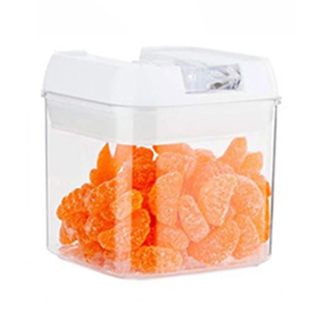 Cutie de Depozitare Alimente, Flippy, Cutie de Depozitare tip Container pentru Bucatarie, cu Capac, Inchidere Ermetica, Cutie pentru Cereale, 10.5 x 10 x 10 cm, volum 0.5 L, Alb