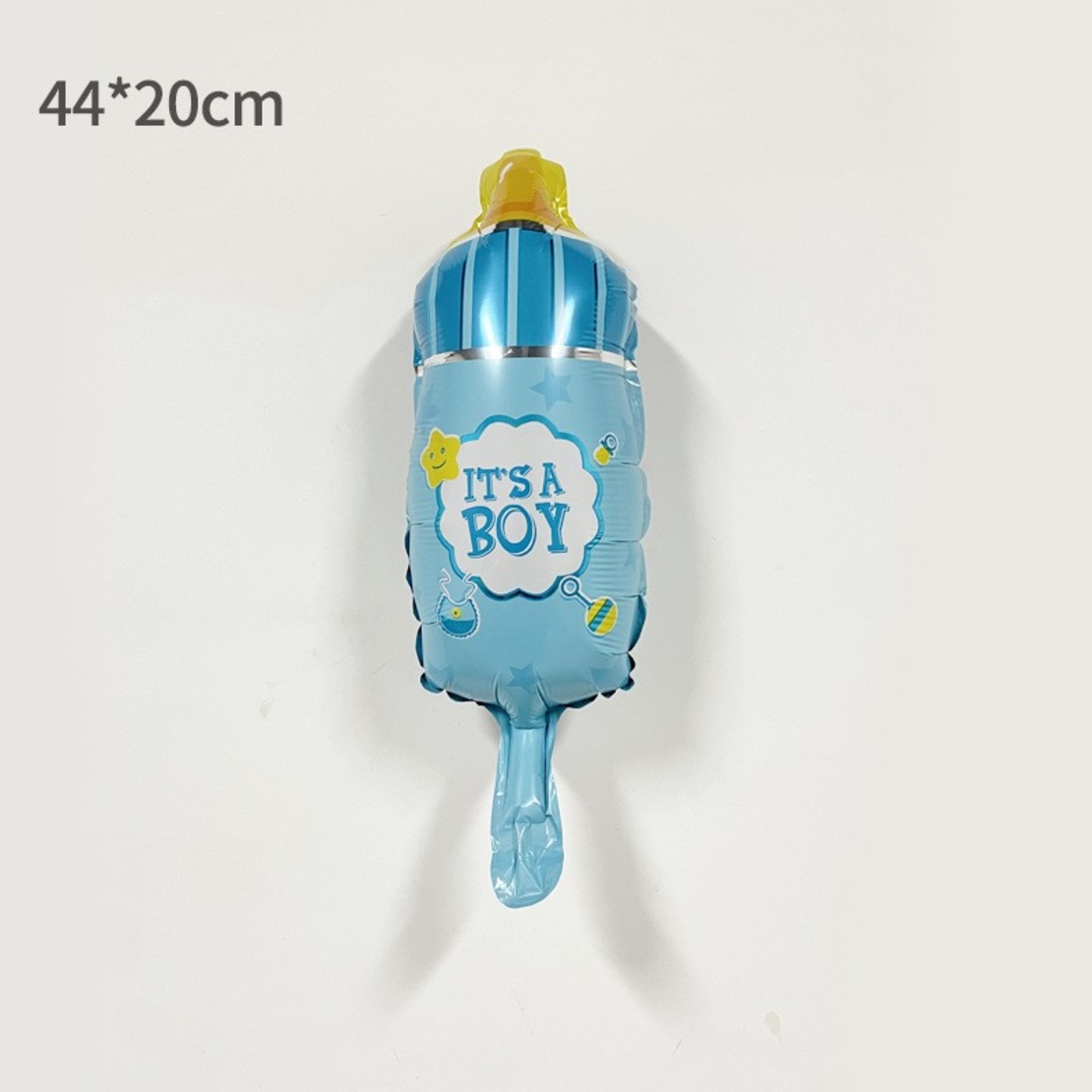 Balon din Folie Metalizata, Vafy, Mini Figurina Biberon, Model It's a Boy, Tematica Gender Reveal, 44x20 cm, Ambalaj Individual, Pai Inclus, Umflare cu Aer sau Heliu, Albastru