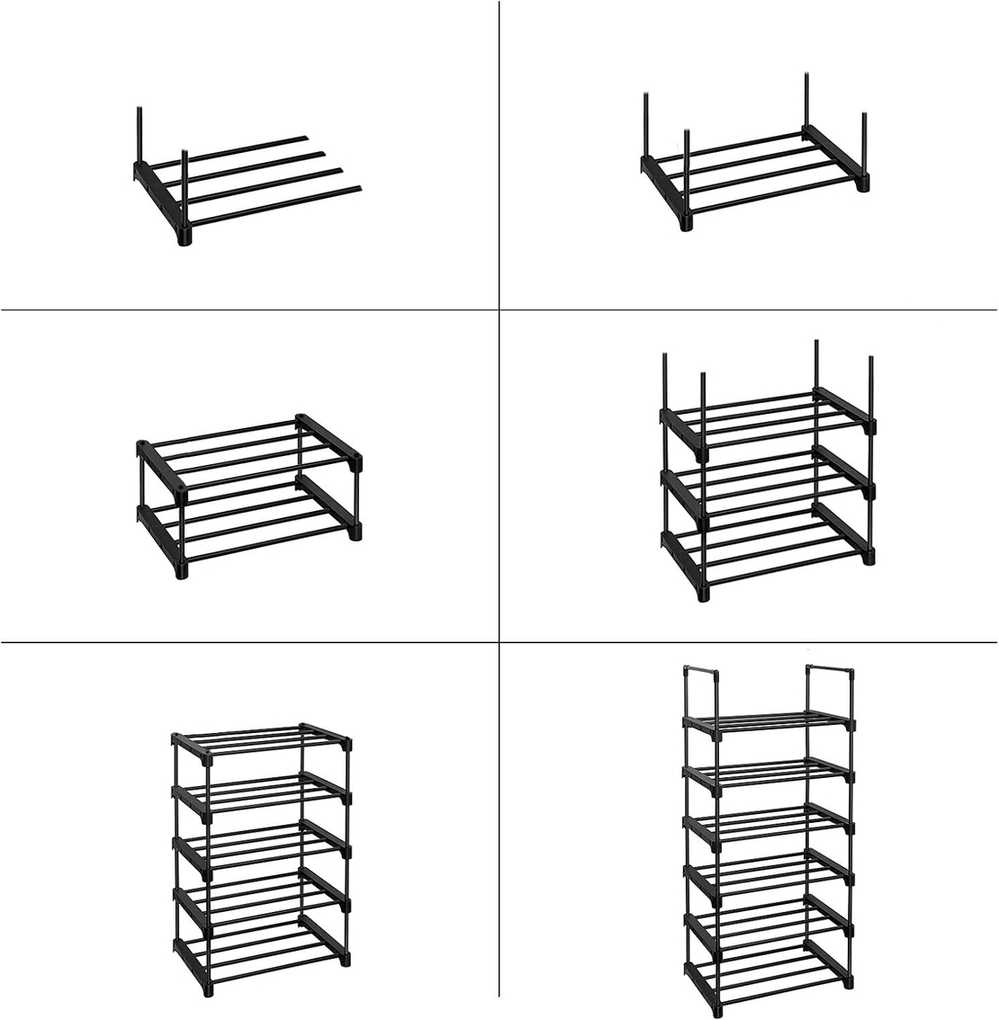 SONGMICS Raft pantofi 6 niveluri, 12 perechi incaltaminte, structura metalica, 45x30x106 cm, negru