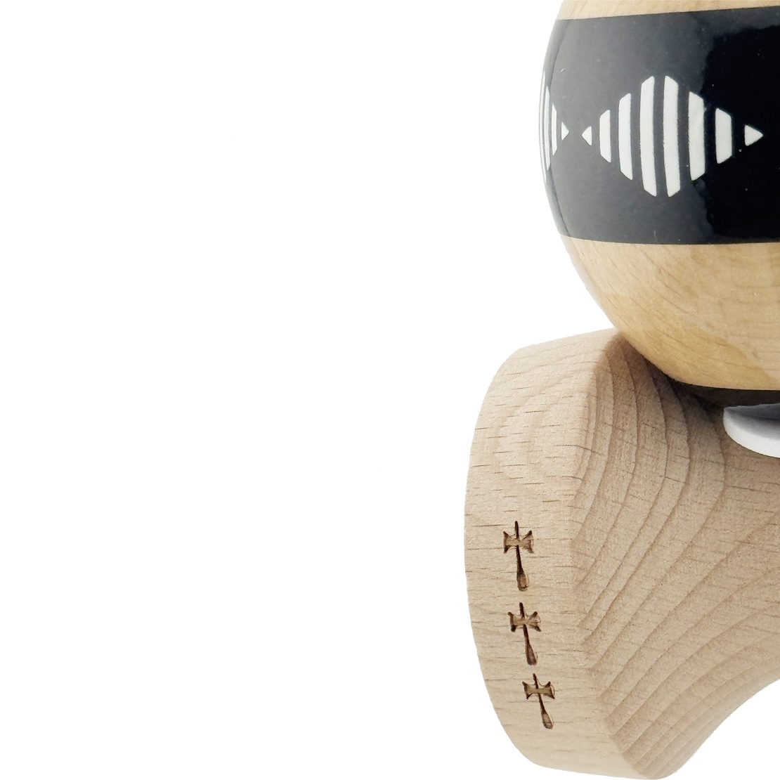 Kendama X Originala FREQUENCY, Profesionala, Flippy, Cupe Mari KING SIZE V3, Super Sticky, Gaura in Baza, Rulment Metalic, din lemn 18 cm, Ata 62/65 cm, Negru/Maro