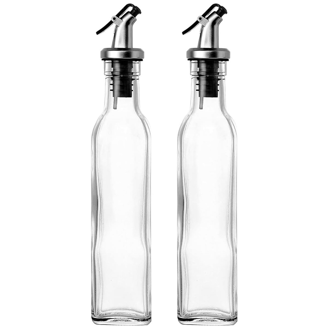 Sticle si Borcane de Ulei de Masline, Vafy, Dozator Set 4 Bucati, 2 Sticle cu Dispenser 500 ml/buc, 2 Borcane pentru Condimente cu Capac si Lingura 120ml/buc, Transparent