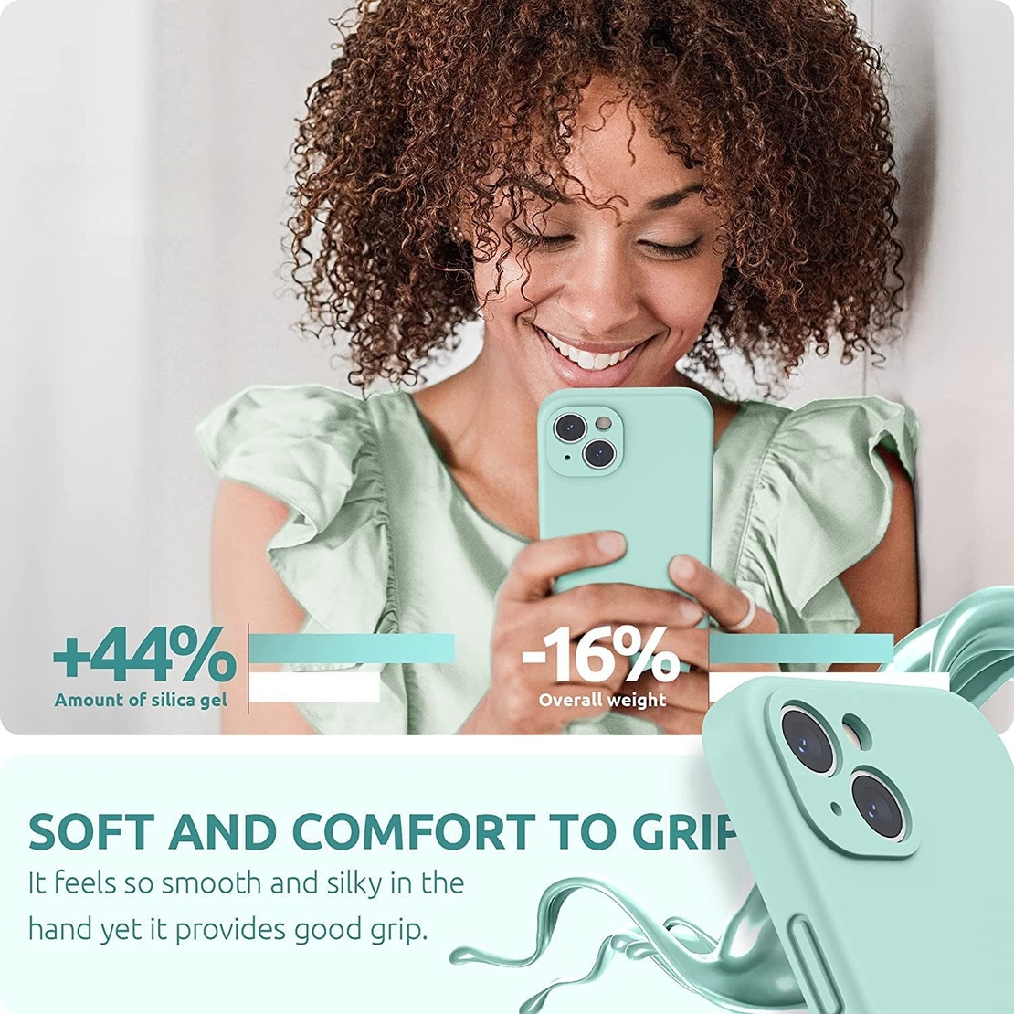 Husa pentru Apple iPhone 14 Pro Max Vafy, Liquid Silicone, cu Microfibra pe interior, Protectie Antisoc, Light Cyan
